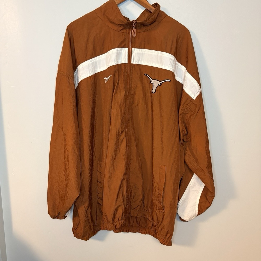 Vintage Y2K Reebok Texas Longhorns Windbreaker Jacket XXL Burnt Orange Full Zip